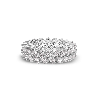 Rhodium Plated 925 Sterling Silver Moissanite or CZ Double Eternity Band Baguette Ring - MGMR00369 | GMR00369