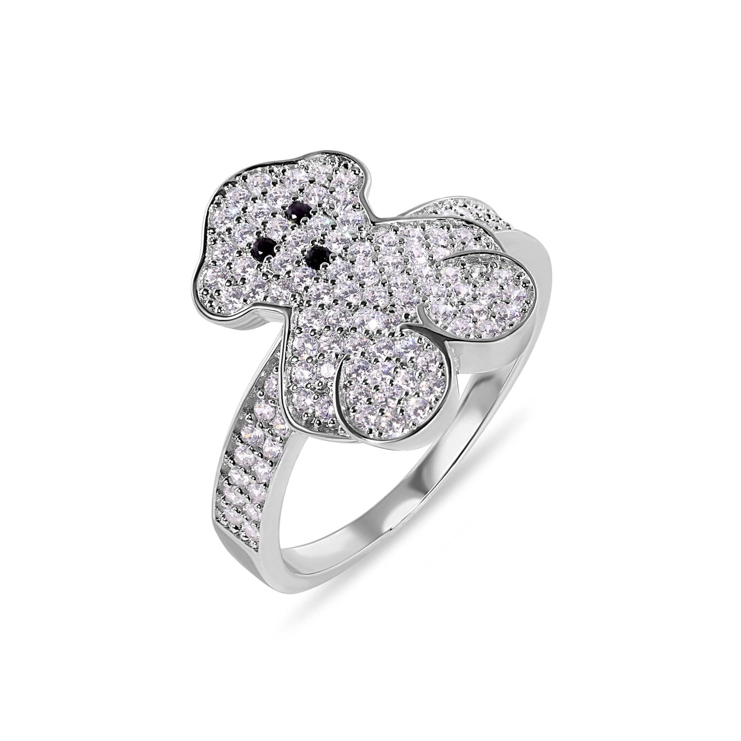 Rhodium Plated 925 Sterling Silver Moissanite or CZ Teddy Bear Clear Studded 15.5mm Ring - MGMR00407 | GMR00407