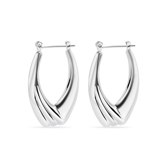 High Polished 925 Sterling Silver Hollow Drop Hoop Earrings - HP10