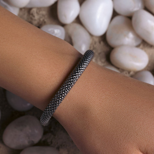 Black Rhodium Plated 925 Sterling Silver Beaded Italian Bracelet - ITB00006BLK