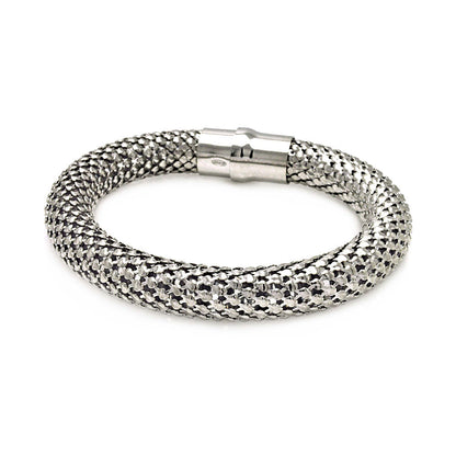 Rhodium Plated 925 Sterling Silver Thick Beaded Italian Bracelet - ITB00018RH