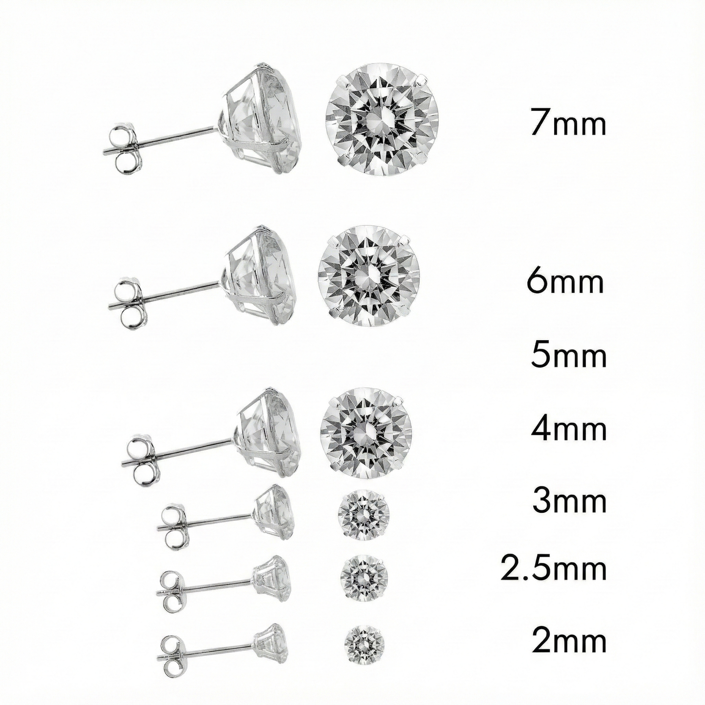 Rhodium Plated 925 Sterling Silver Round Lab Grown Diamonds Push Back Earring