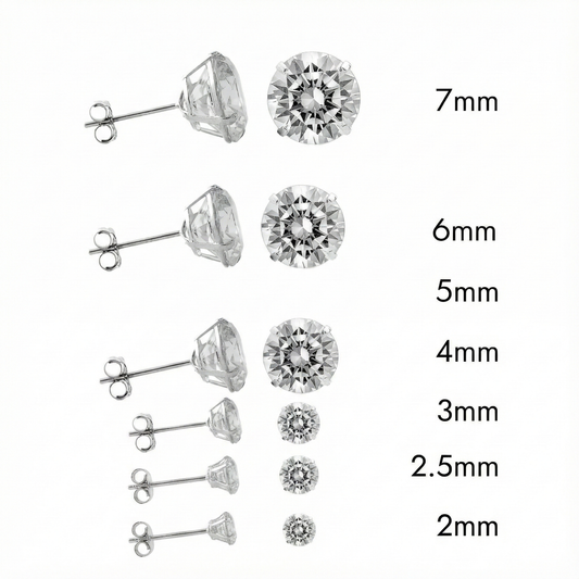 Rhodium Plated 925 Sterling Silver Round Lab Grown Diamonds Push Back Earring