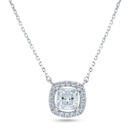 Silver Rhodium 925 Square Halo Moissanite Necklace - MBGP00001