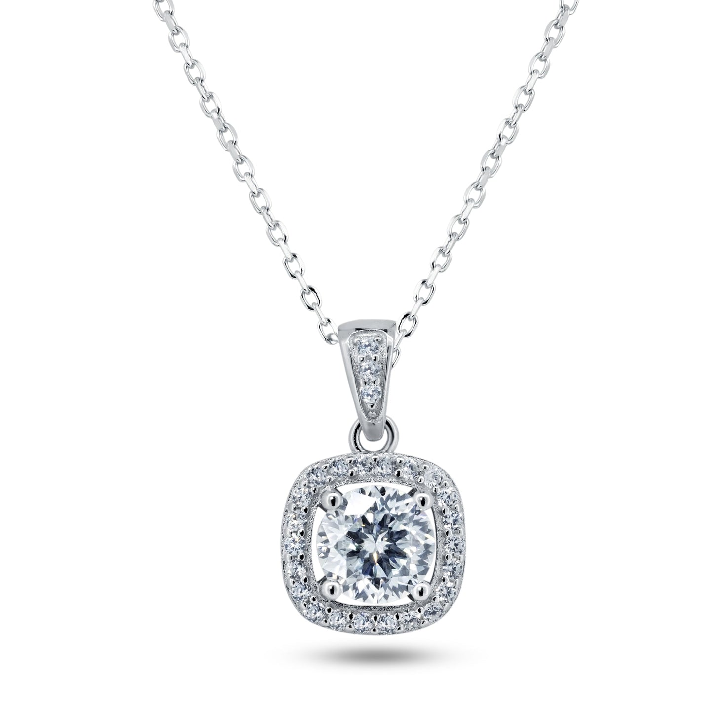 Silver Rhodium 925 Halo Pendant Moissanite Necklace - MBGP00002