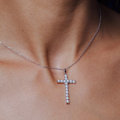 Silver Rhodium 925 Cross Moissanite Necklace - MBGP00003