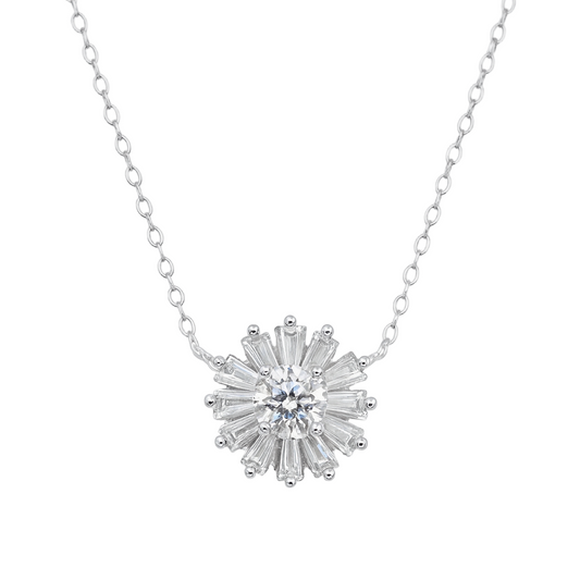 Rhodium Plated 925 Sterling Silver Radiant Burst Moissanite 11.3mm Adjustable Pendant Necklace - MDGP00005