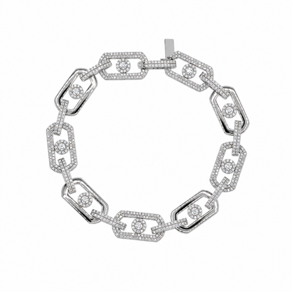 Rhodium Plated 925 Sterling Silver Moissanite Geometric Alternating Link Pave 10.8mm Necklace - MGMB00112