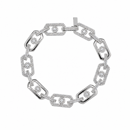 Rhodium Plated 925 Sterling Silver Moissanite Geometric Alternating Link Pave 10.8mm Necklace - MGMB00112