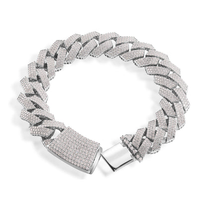Rhodium Plated 925 Sterling Silver Moissanite Curb 13.5mm Bracelet - MGMB00128