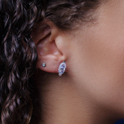 Sterling Rhodium Plated 925 Sterling Silver Moissanite Stone Marquise Earring - MGME00005