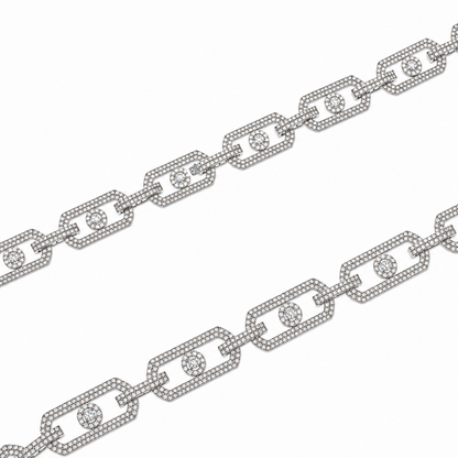 Rhodium Plated 925 Sterling Silver Moissanite Geometric Link Pave 11mm Necklace - MGMN00009