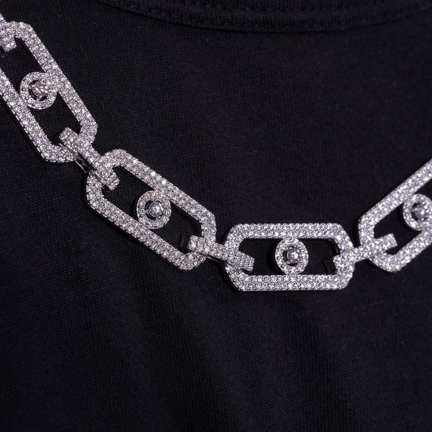 Rhodium Plated 925 Sterling Silver Moissanite Geometric Link Pave 11mm Necklace - MGMN00009
