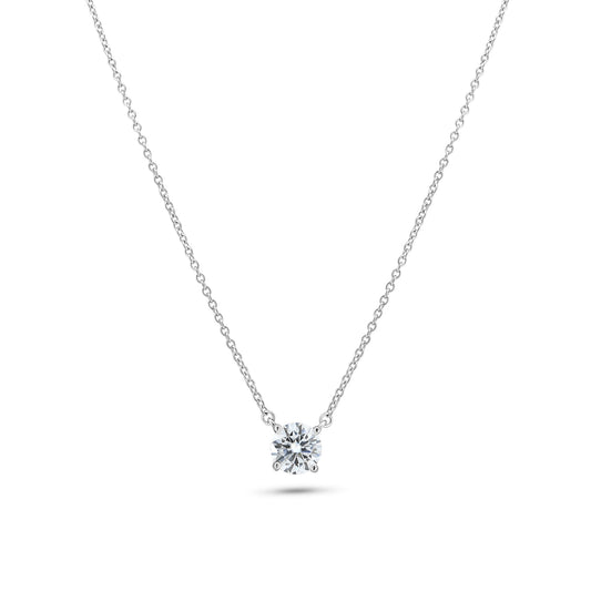 Rhodium Plated 925 Sterling Silver Moissanite Stone Halo Necklace - MGMN00011