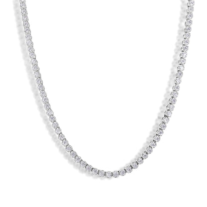 Rhodium Plated 925 Sterling Silver Moissanite Stone 4mm Tennis Necklace or Bracelet - MSLN00002 | MSLB00003