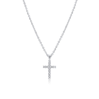 Rhodium Plated 925 Sterling Silver Moissanite Cross 9.6mm x 17.5mm Pendant - MGMN00020