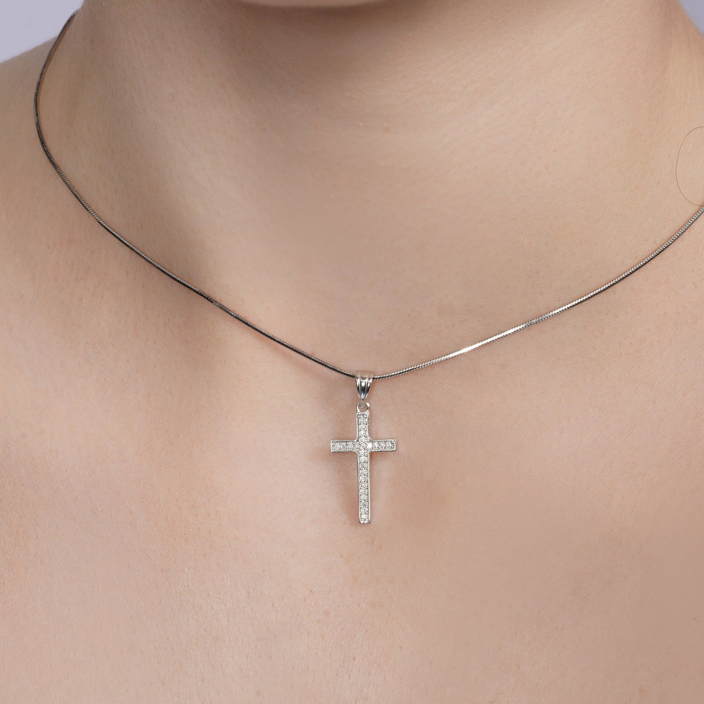 Rhodium Plated 925 Sterling Silver Moissanite Classic Cross Pendant - MGMP00013