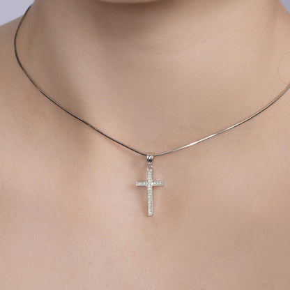 Rhodium Plated 925 Sterling Silver Moissanite Classic Cross Pendant - MGMP00013