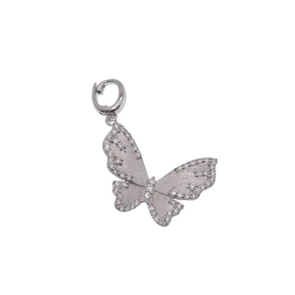 Rhodium Plated 925 Sterling Silver Moissanite Brushed Textured Butterfly Pendant - MGMP00022