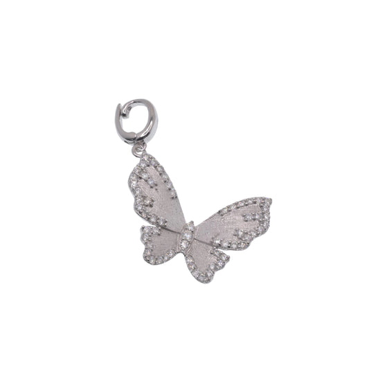 Rhodium Plated 925 Sterling Silver Moissanite Brushed Textured Butterfly Pendant - MGMP00022