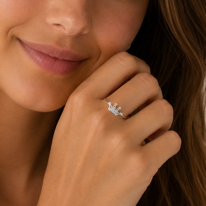 Rhodium Plated 925 Sterling Silver Moissanite or CZ Crown Design Ring - MGMR00373 | GMR00373