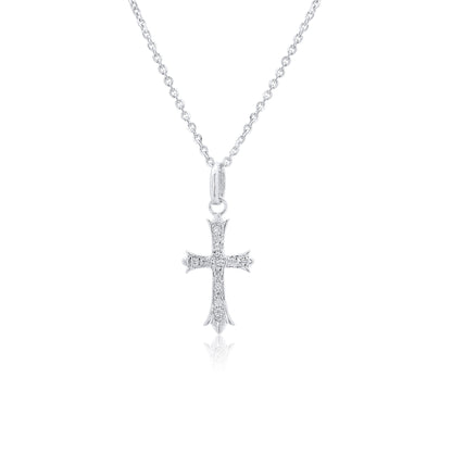 Rhodium Plated 925 Sterling Silver Moissanite Encrusted Fleur-De-Lis Cross 11mm x 18mm Pendant - MGMP00003