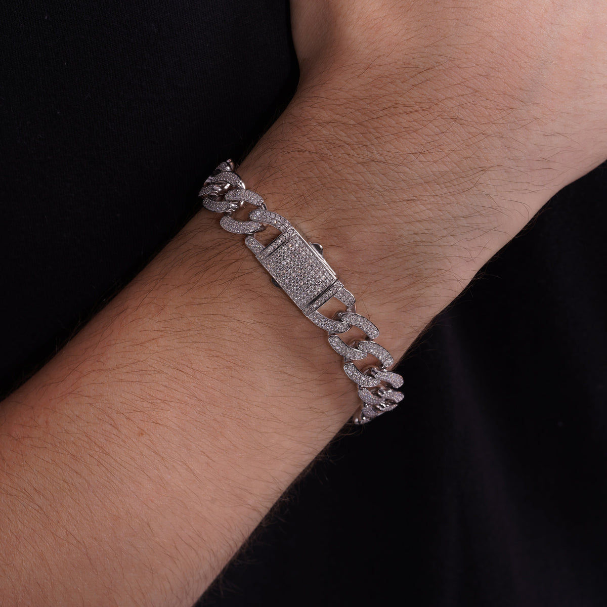 Rhodium Plated 925 Sterling Silver Moissanite Pave Cuban Link 11.5mm Bracelet - MTGB00014