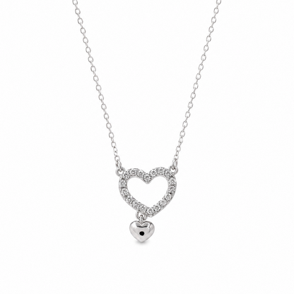 Two-Tone 925 Sterling Silver Moissanite Open Heart Dangling Heart Charm Necklace - MTGN00015