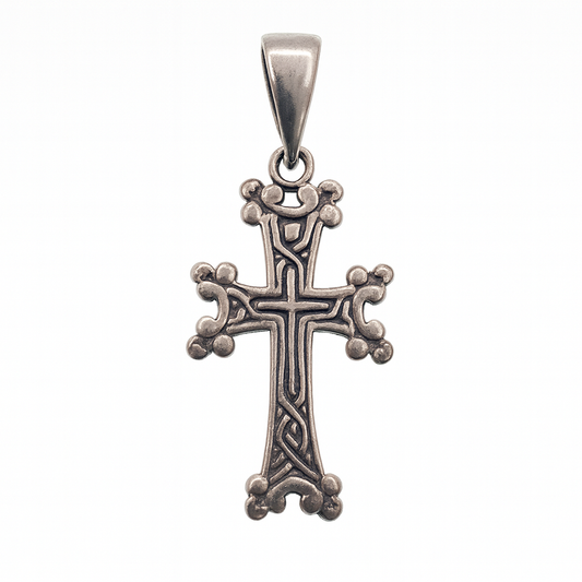 Oxidized 925 Sterling Silver Ornate Cross with Intricate Detailing 16.7mm x 31.8mm Pendant - OXP00055