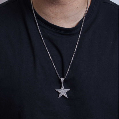 Rhodium Plated 925 Sterling Silver CZ Star Hip Hop Pendant - SLP00044.