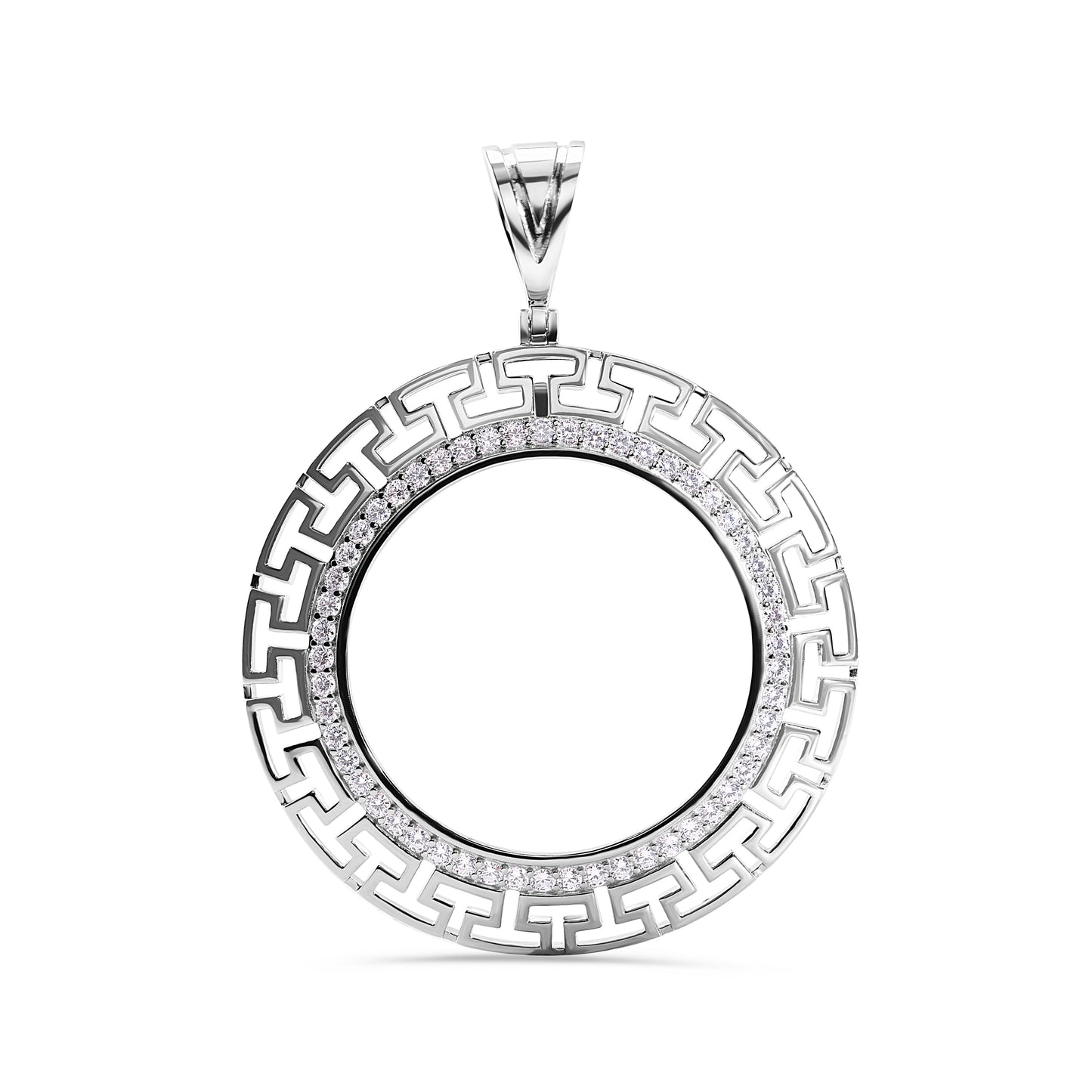 Rhodium Plated 925 Sterling Silver Centenario Bezel Aztec Clear CZ Pendant - SLP00433