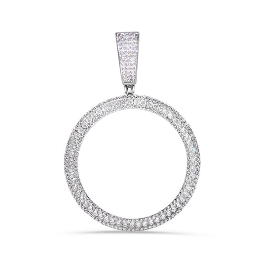 Rhodium Plated 925 Sterling Silver Coin Bezel Clear Studded CZ Pendant - SLP00434