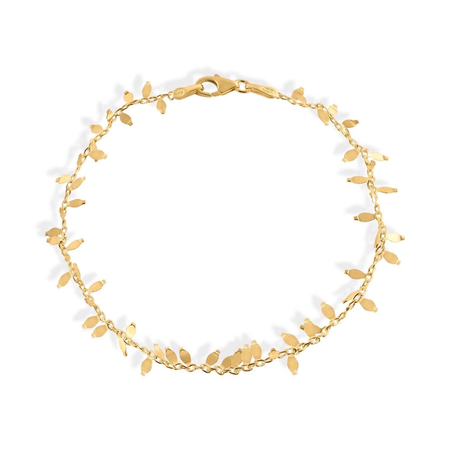 Gold Plated 925 Sterling Silver Leaves Link Bracelet - SPB00013GP