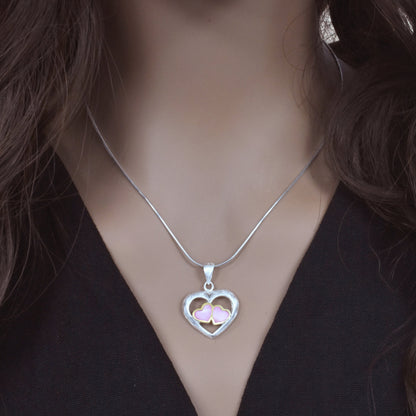 Clearance-Sterling Silver 2 Tone Pink Mother of Pearl Triple Heart Pendant - SPP00044
