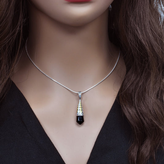Clearance-Sterling Silver Two Tone Onyx Pendulum Pendant - SPP00049