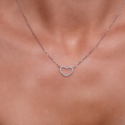 Rhodium Plated 925 Sterling Silver CZ Heart Outline Pendant - SPP00080