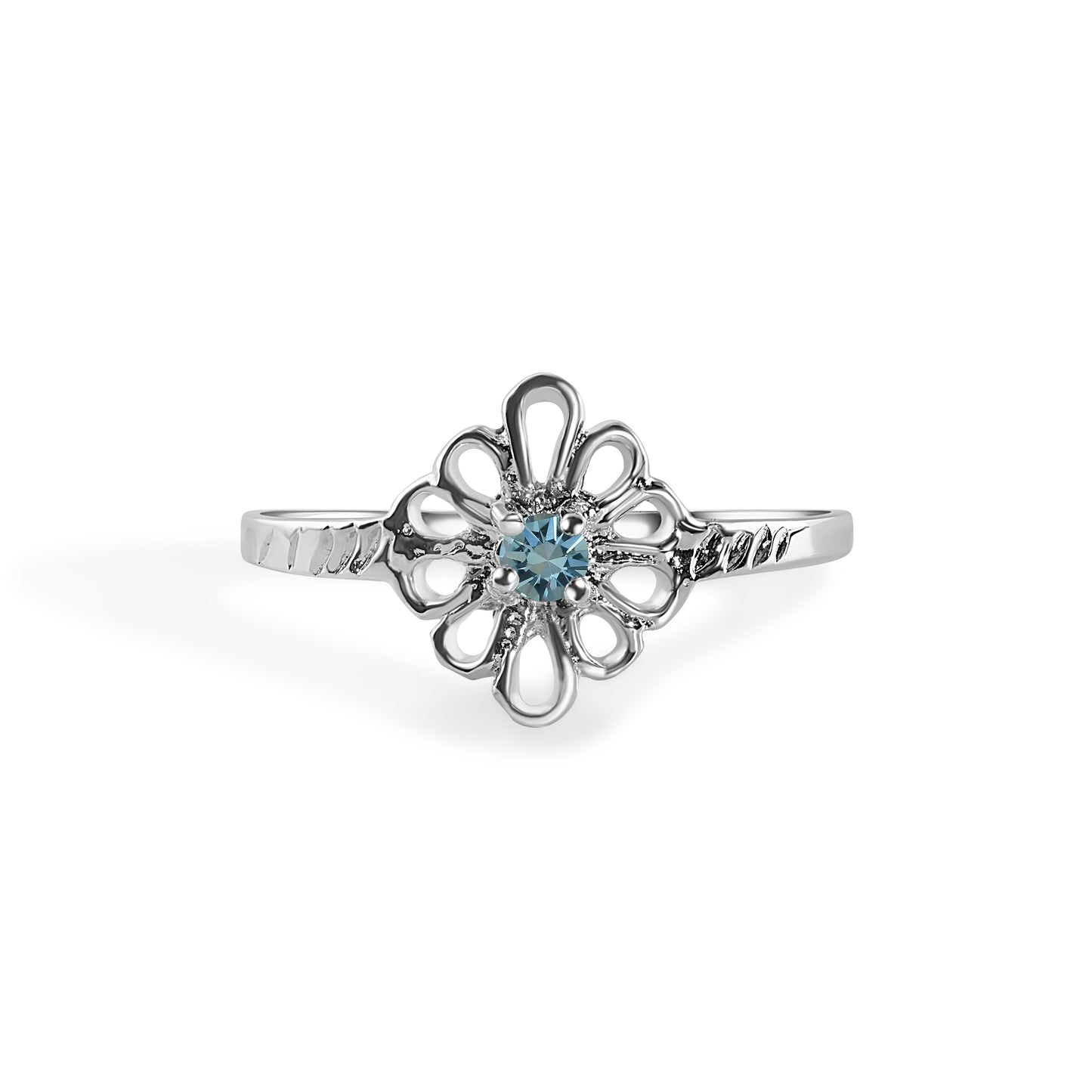 Rhodium Plated 925 Sterling Silverr Filigree Birthstone Ring- SPR00008