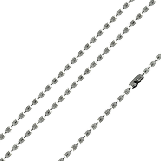 Rhodium Plated Stainless Steel 3.2 MM Oval Bead Link Chain Necklace - SSC004