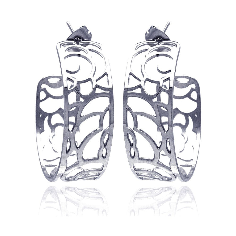 Rhodium Plated Stainless Steel Wave Outline Hoop Earrings - SSE00010