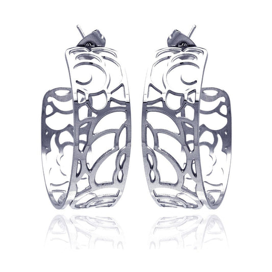 Rhodium Plated Stainless Steel Wave Outline Hoop Earrings - SSE00010