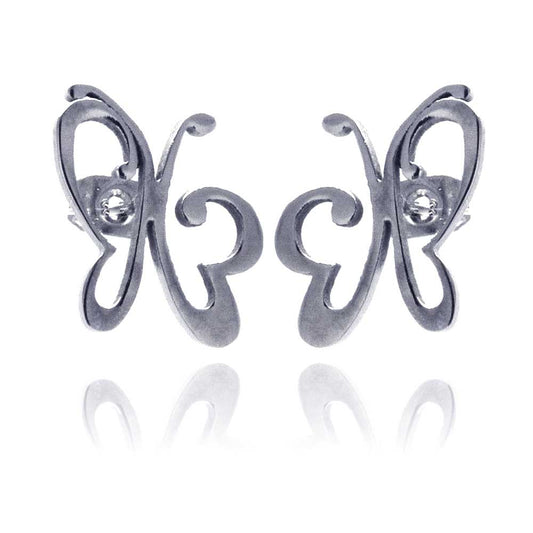Rhodium Plated Stainless Steel Butterfly Stud Earrings - SSE00019