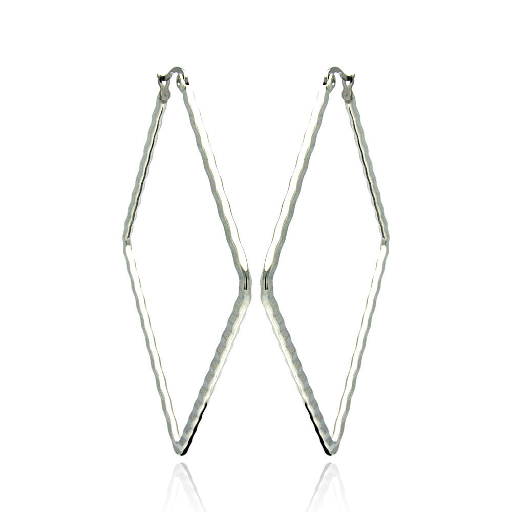 Rhodium Plated Stainless Steel Hammered Square Hoop Earrings - SSE00041