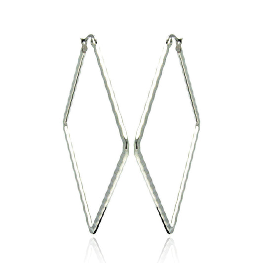 Rhodium Plated Stainless Steel Hammered Square Hoop Earrings - SSE00041