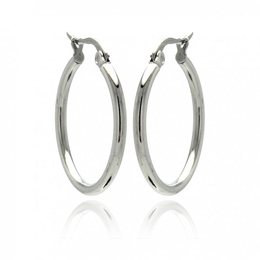Rhodium Plated Stainless Steel Plain Hoop Earrings - SSE00042