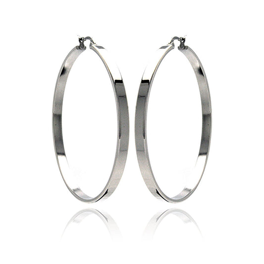 Rhodium Plated Stainless Steel Plain Flat Hoop Earrings - SSE00043