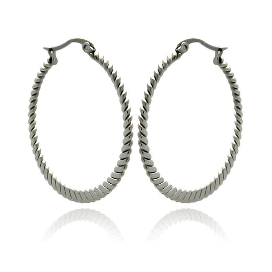 Rhodium Plated Stainless Steel Flat Braid Hoop Earrings - SSE00060