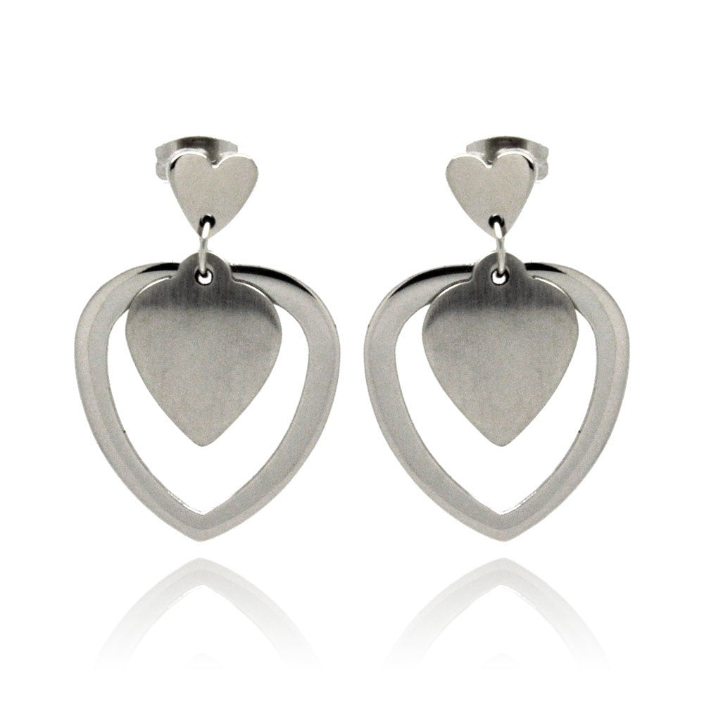 Rhodium Plated Stainless Steel Dangling Multi Heart Post Earrings - SSE00064
