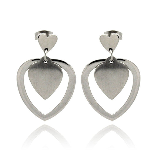Rhodium Plated Stainless Steel Dangling Multi Heart Post Earrings - SSE00064