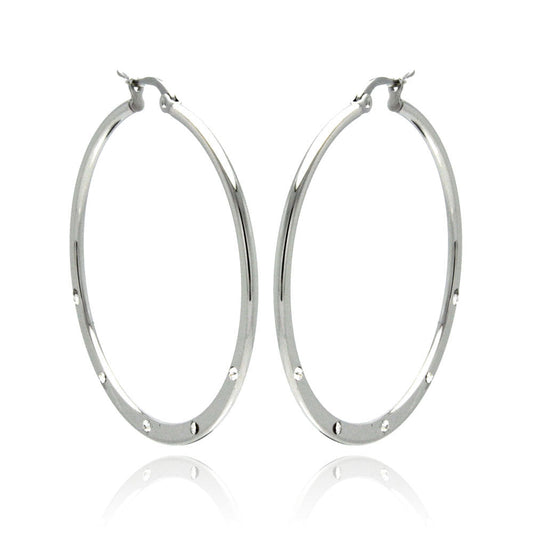 Rhodium Plated Stainless Steel 5 Cubic Zirconia Hoops Earrings - SSE00065