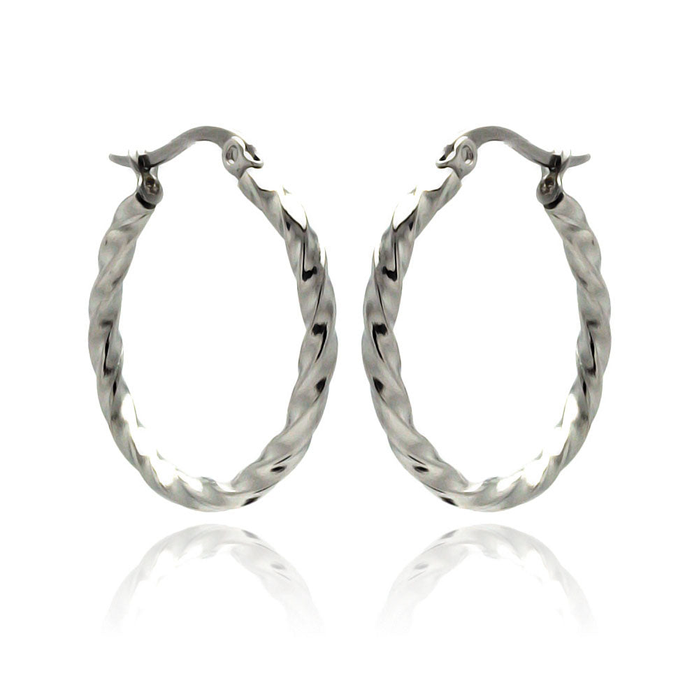 Rhodium Plated Stainless Steel Twisted Hoop Earrings - SSE00068